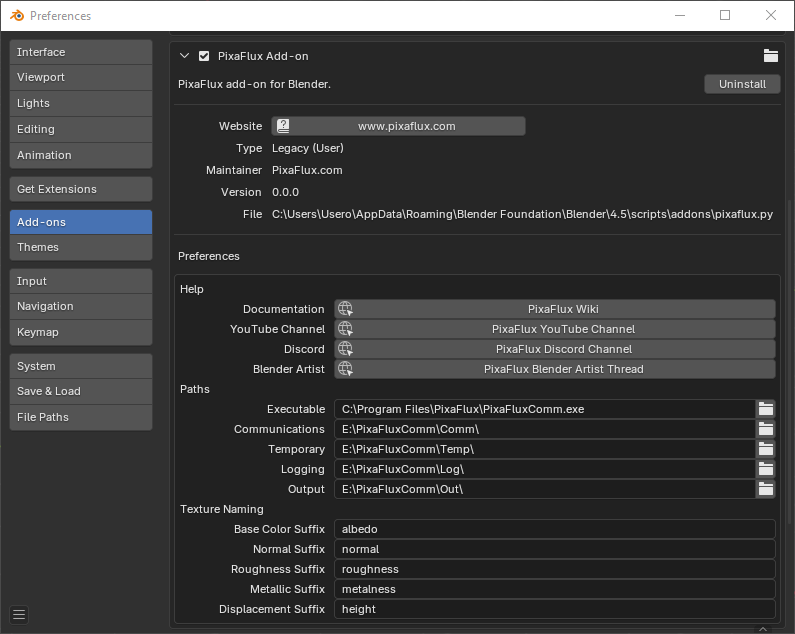 Blender add-on Outputs